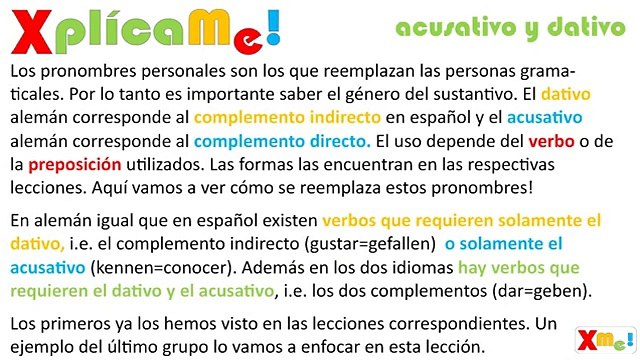 Los pronombres personales en dativo y acusativo. Xplícame - Alemán para hispanohablantes!