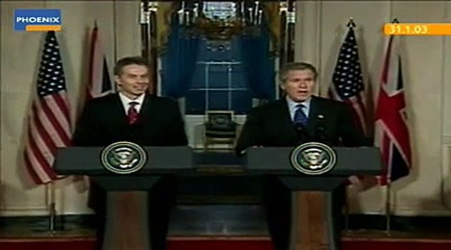 Tony Blair und Georg W. Bush 2003 zum Irakkrieg