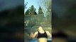 Girl pees his pants while jumping