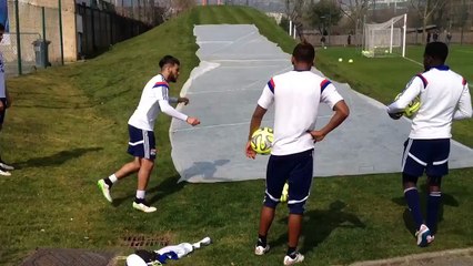 Olympique Lyon's Fares Bahlouli scored with an amazing shot behind the goal