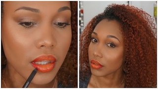 Glowy makeup & red/orange ombre lips
