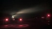 POTA freight train in night fog passes a country level crossing - Australian railroad crossing