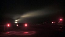 POTA freight train in night fog passes a country level crossing - Australian railroad crossing