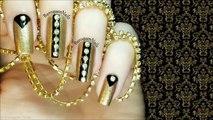 Nail Art Tutorial - Elegant Black And Gold Crystal Nails