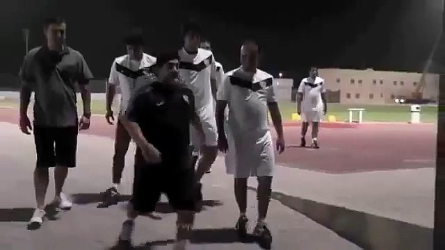 Diego Maradona wearing a Palestine scarf and cheering VIVA PALESTINA!