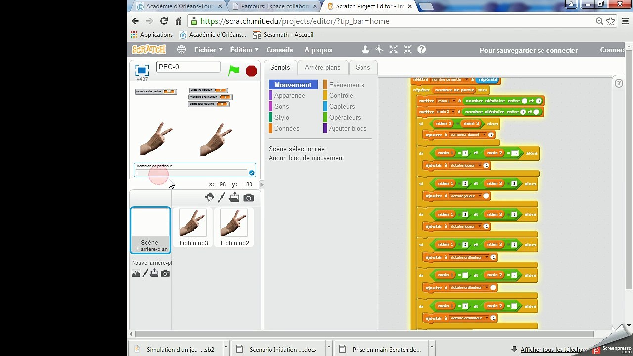 Mathématiques : algorithme du jeu pierre feuille ciseau