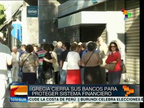 Grecia cierra banca y reduce retiros en cajeros para proteger finanzas