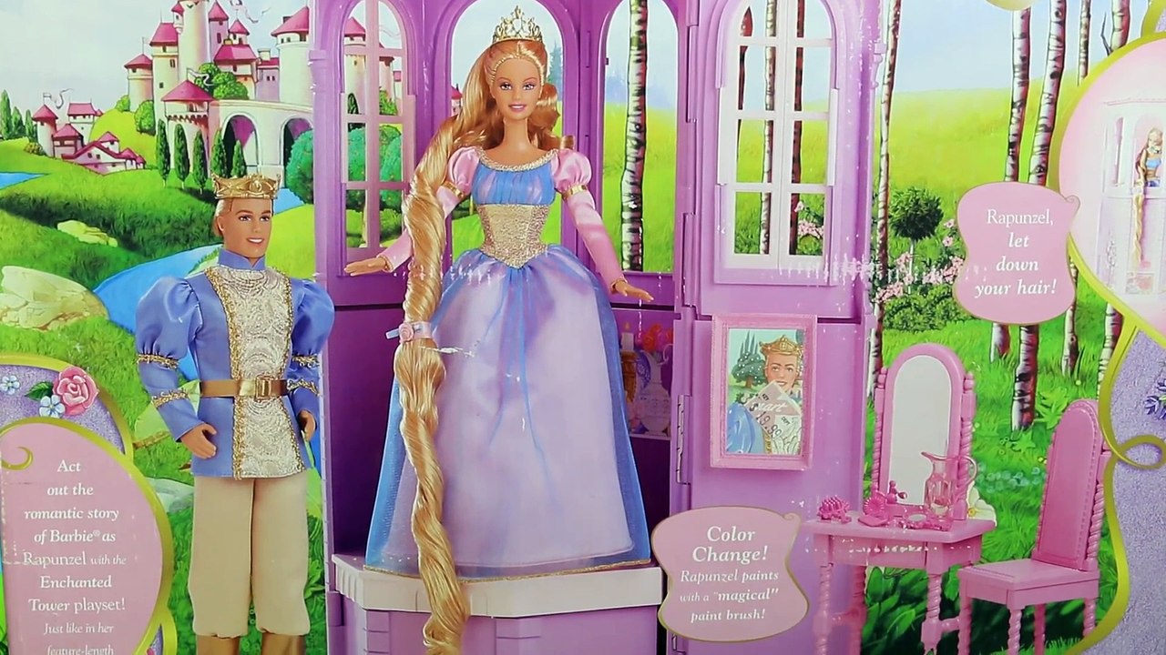 Barbie Rapunzel Tower with Disney Princess Tangled Dolls vintage color changing playset toy review