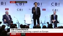 Ed Miliband practises comedy routine at CBI conference (19Nov12)