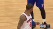 JR Smith tries to untie Greg Monroe shoe 01/07/2014 Pistons vs Knicks