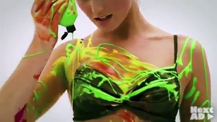 Hot woman does body painting