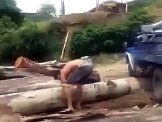 Incredible Strong Man Carrying Heavy Tree