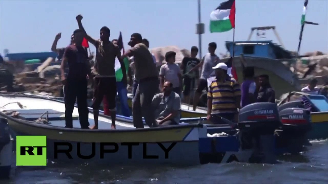 Palestine : une manifestation dans des eaux de Gaza après l’interception de la flottille de la Liberté