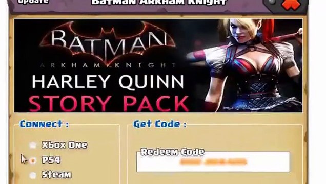 Batman Arkham Knight Harley Quinn Story Pack DLC Redeem Code PS4-XboxOne