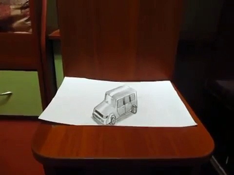 Amazing 3D car drawing on paper 3Д рисунок на бумаге карандашом