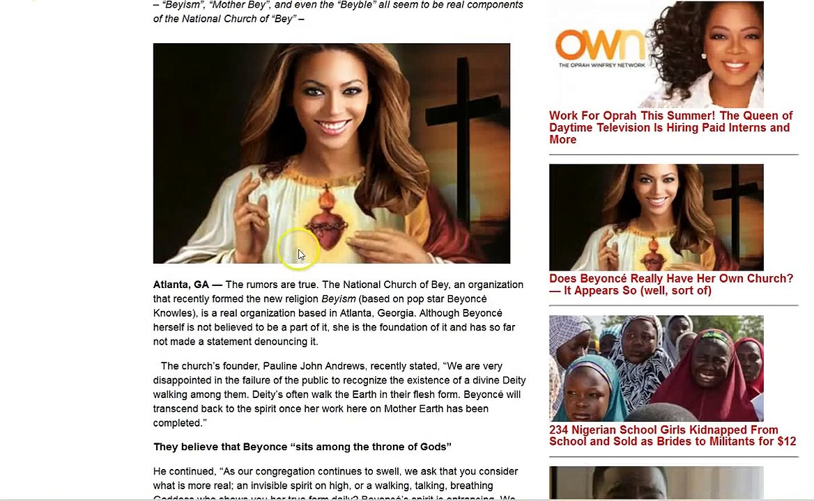 Church of Beyonce, New Religion Called "Beyism" Based on Beyonce Being Goddess?