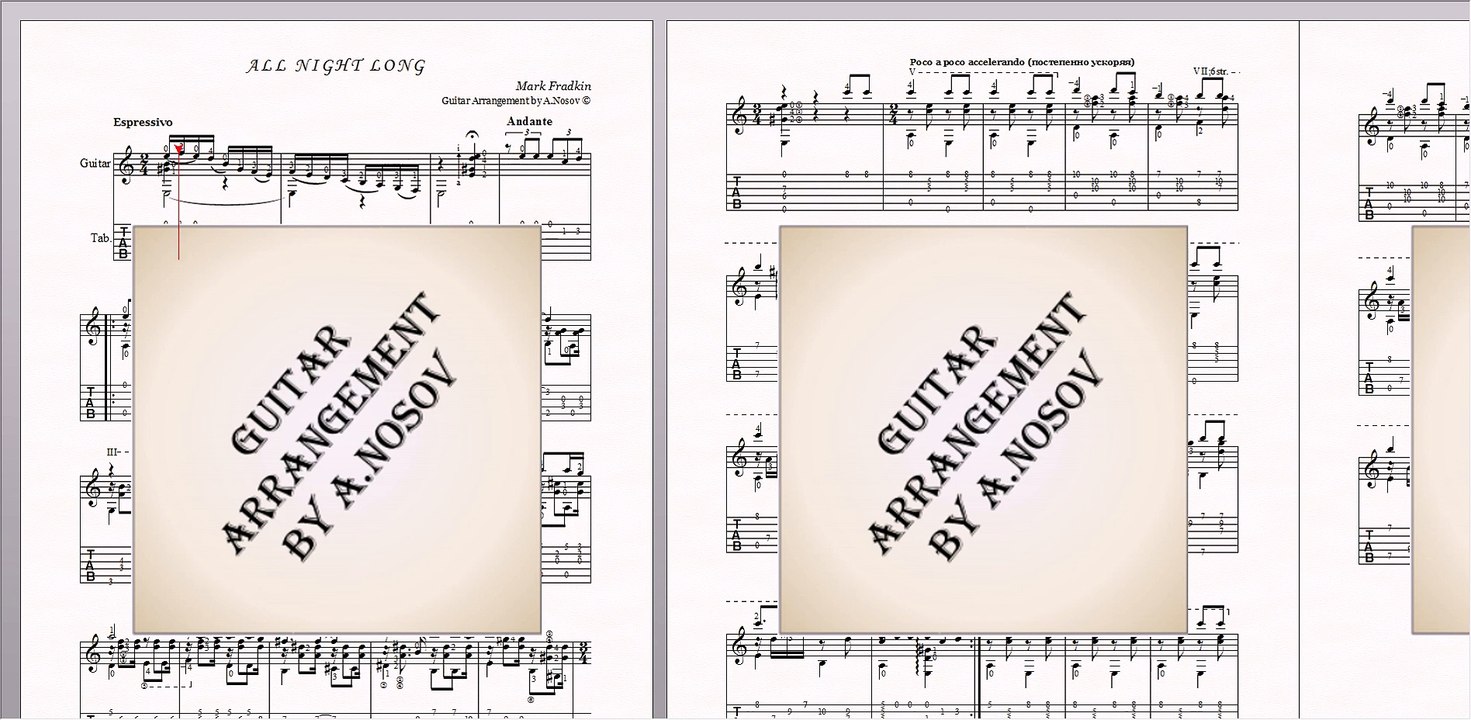 All night long (M.Fradkin) Sheet music for guitar