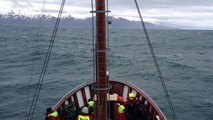 Rough weather on board the North Sailing whale watching vessel Nattfari, Iceland