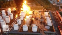 Drone footage shows blaze engulf oil storage depot near Kiev