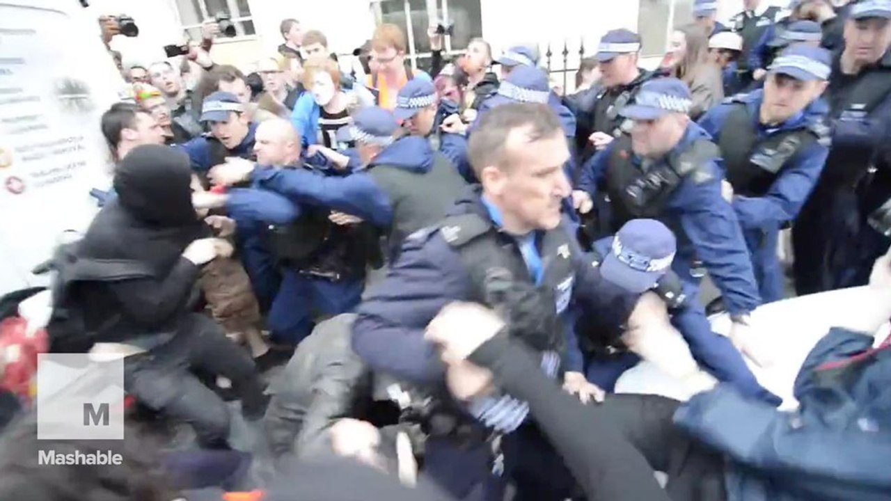 Footage shows demonstrators clash with police in London anti-austerity protest