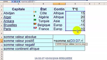 somme si sur excel