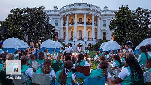 Some lucky Girl Scouts got to sing songs with Obama and camp in his yard