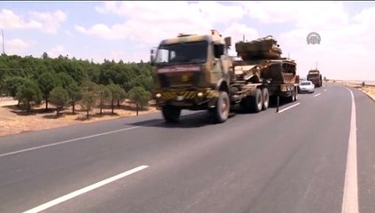 Tanks of Turkish Armed Forces delivery to the Turkish-Syrian borderline