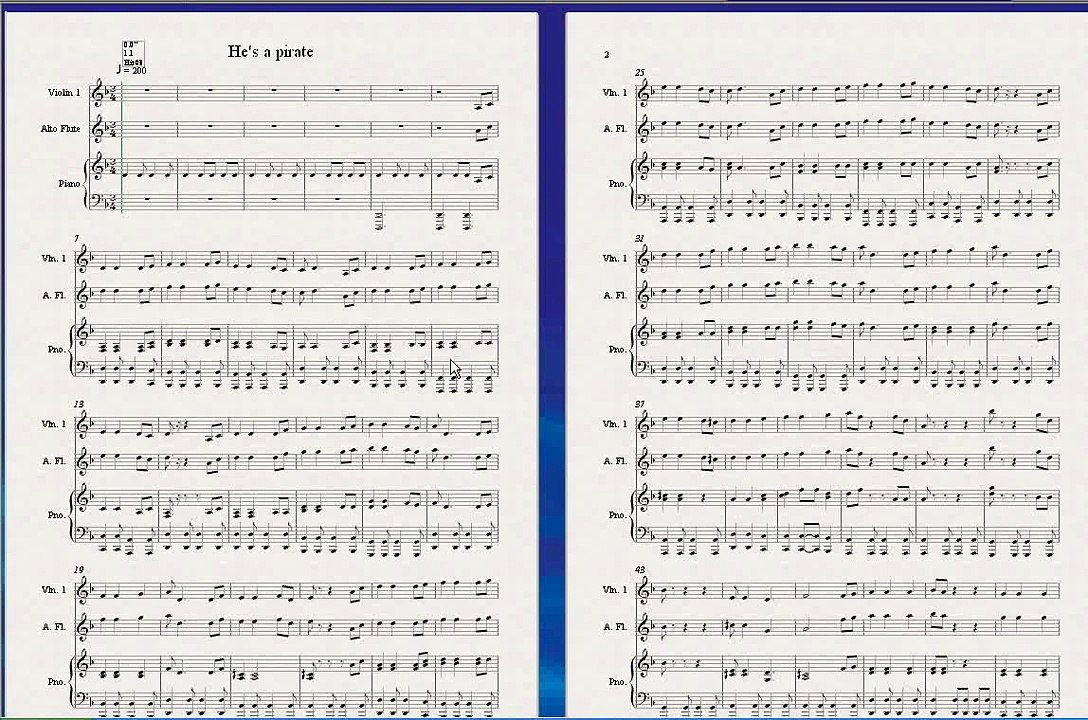 Sheet Music - Pirates of caribean (he's a pirate) Violin, recorder and piano