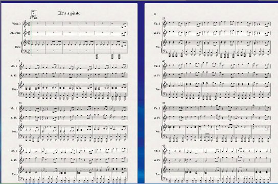 Sheet Music - Pirates of caribean (he's a pirate) Violin, recorder and piano