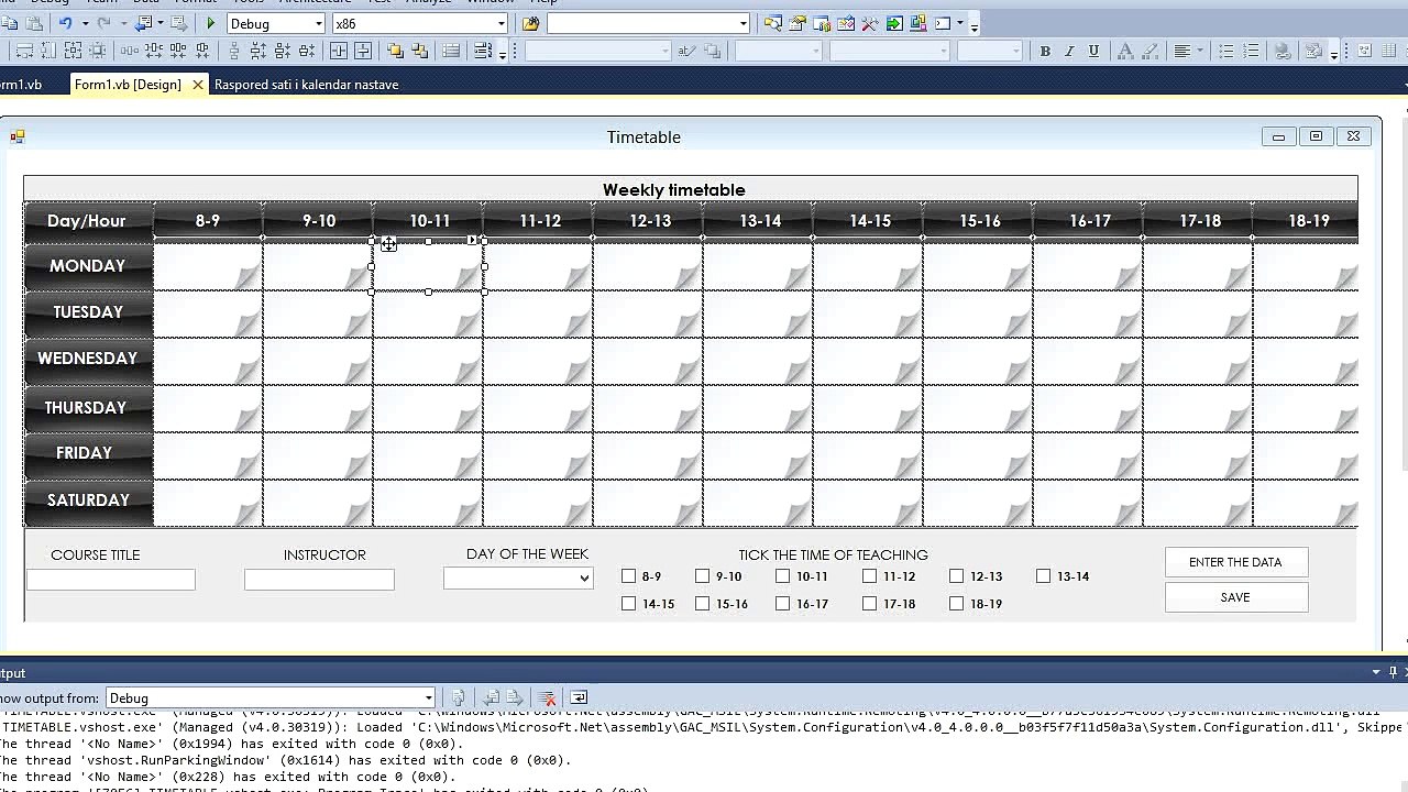How to make Time table in Visual studio 2010
