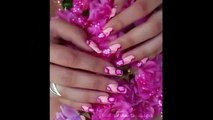 One stroke nail art : Pink hibiscus flower by cute nails