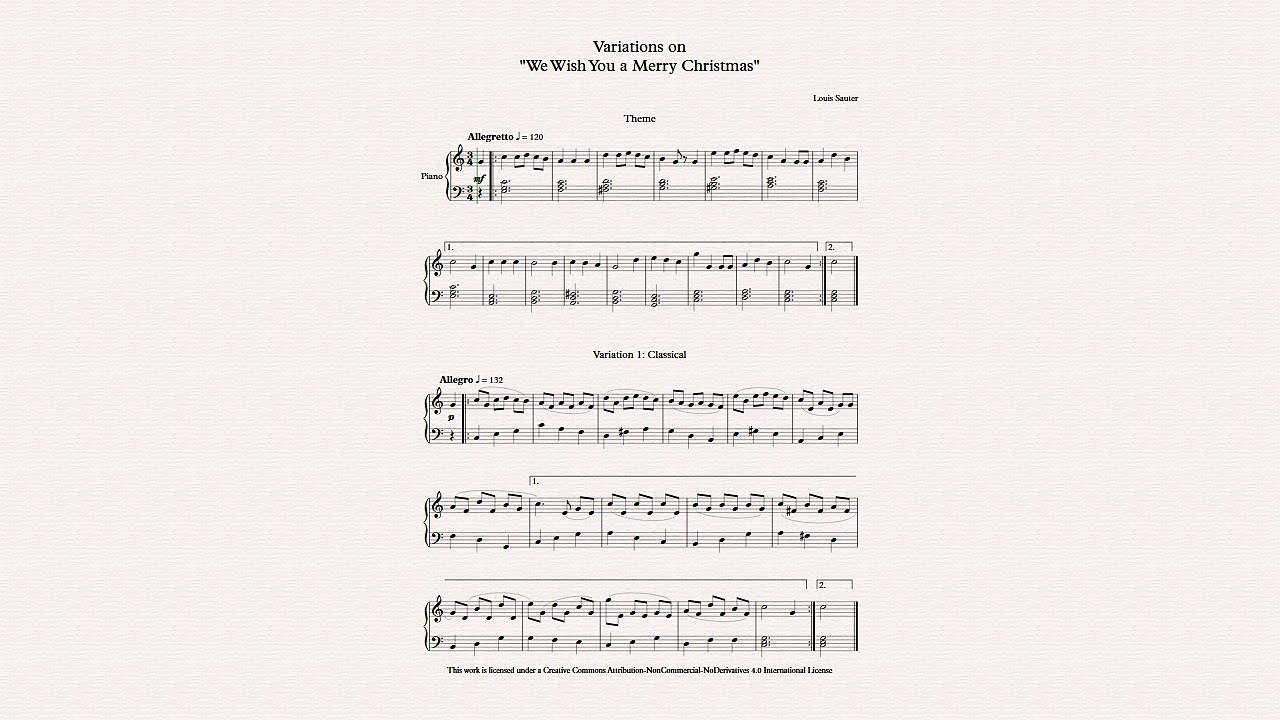 Louis Sauter: Variations on We Wish You a Merry Christmas Piano