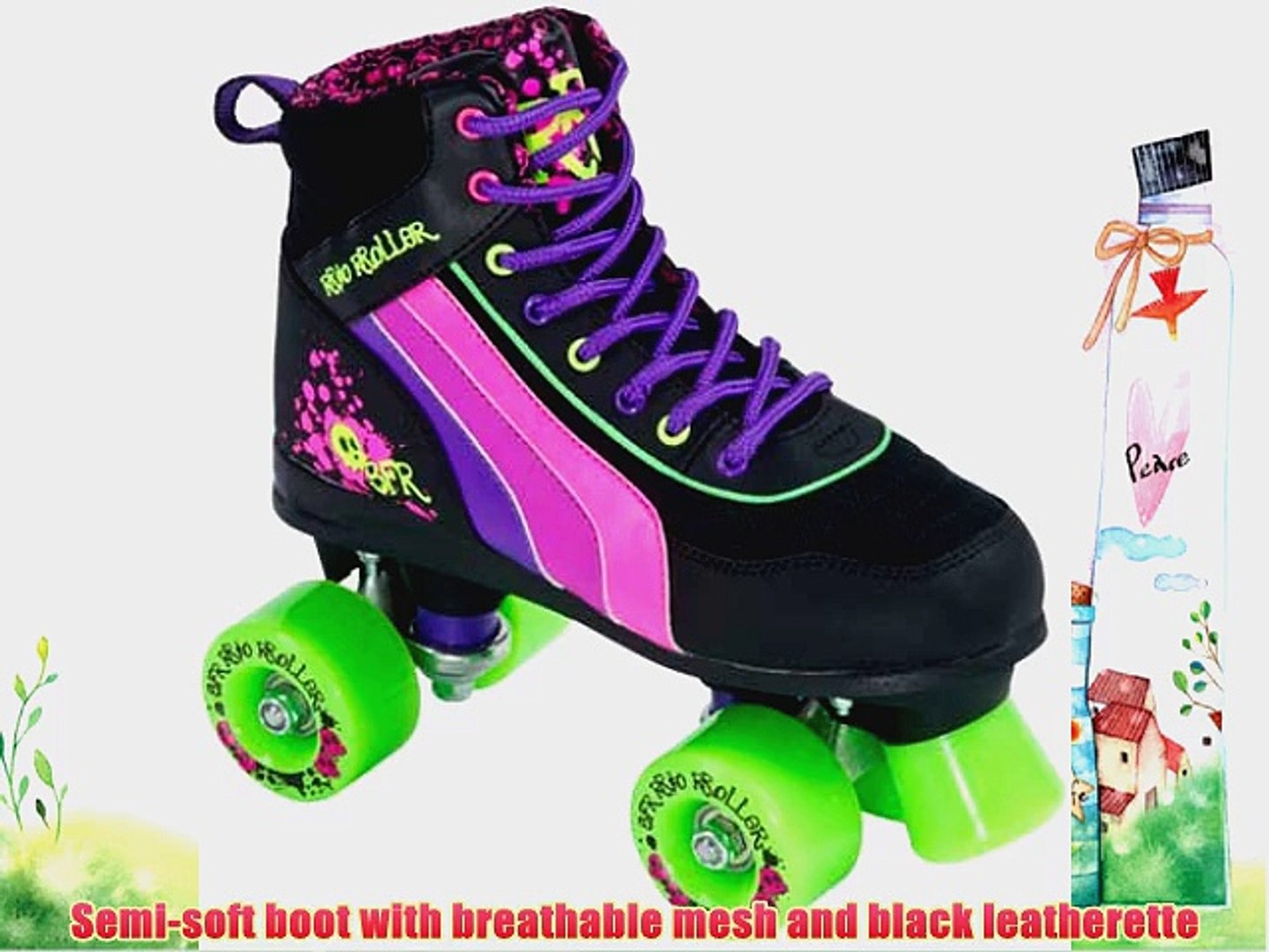 ⁣SFR Rio Roller Skull Quad Roller Skates - Black/Pink/Green - Size UK8
