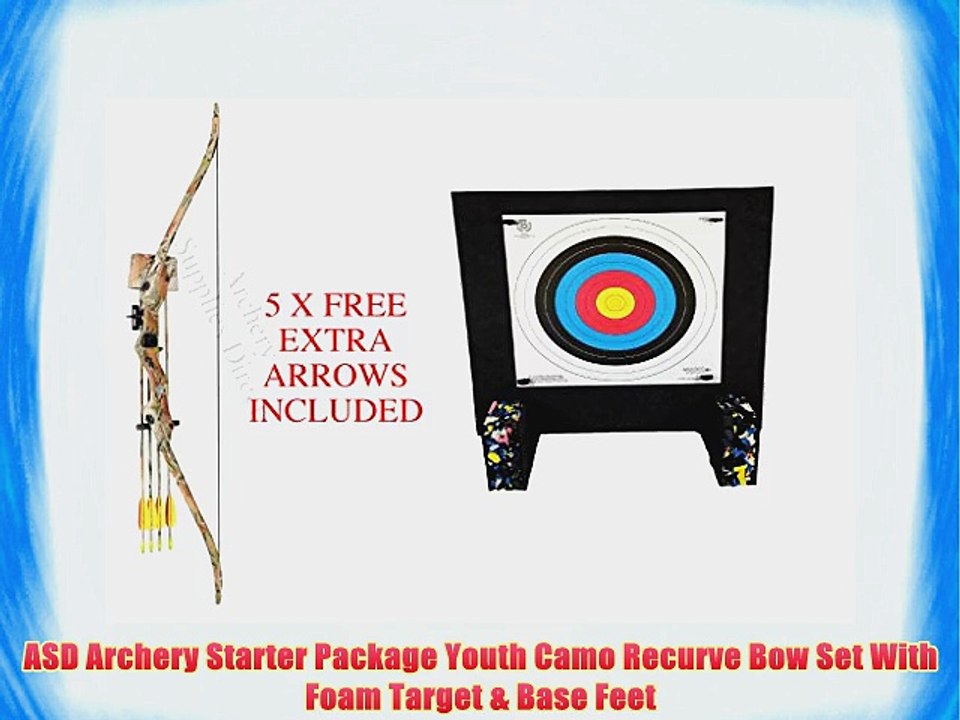 ASD Archery Starter Package Youth Camo Recurve Bow Set With Foam Target