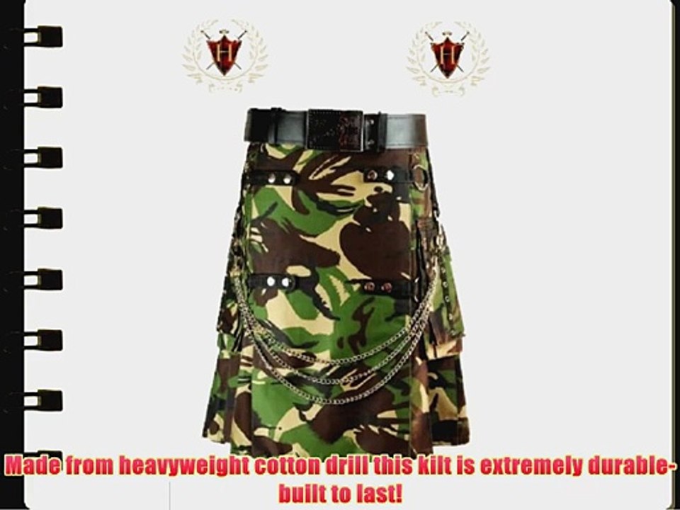 Green Camouflage Traditional Military Style Mens Scottish Highland Utility Kilt 42