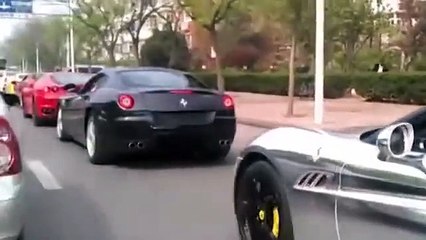 30 Ferraris leaving gas station