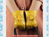 ATHN Women's Fashion Mink Fur Trim Genuine Leather Soft Plush Lined Gloves Yellow