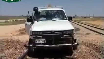 Car running on railway  track - amazing clip