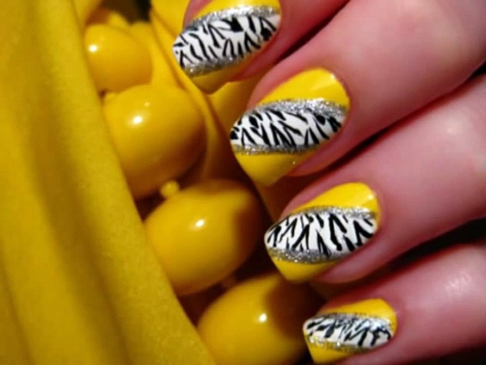Yellow Zebra Nail Art
