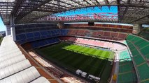 Drone flight football stadium San Siro - Milan. AC Milan Inter Milan