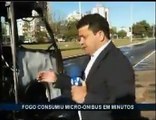 Micro-ônibus pega fogo