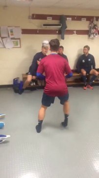 Great head football kick tricks into scotish locker room