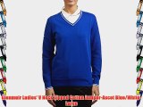 Glenmuir Ladies' V Neck Tipped Cotton Jumper-Ascot Blue/White-Large