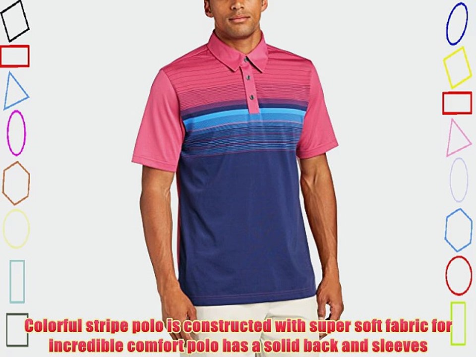 Ashworth Men's Performance EZ-SOF Front Engineered Stripe Golf Short Sleeve Polo - Cactus Flower/Patriot