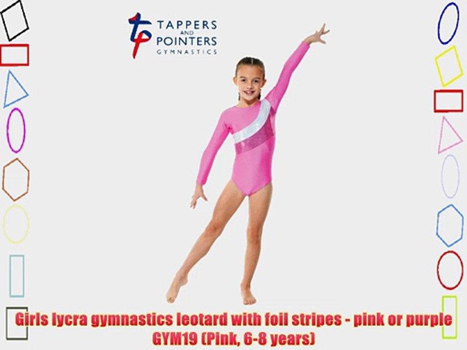 Girls lycra gymnastics leotard with foil stripes - pink or purple GYM19 (Pink 6-8 years)