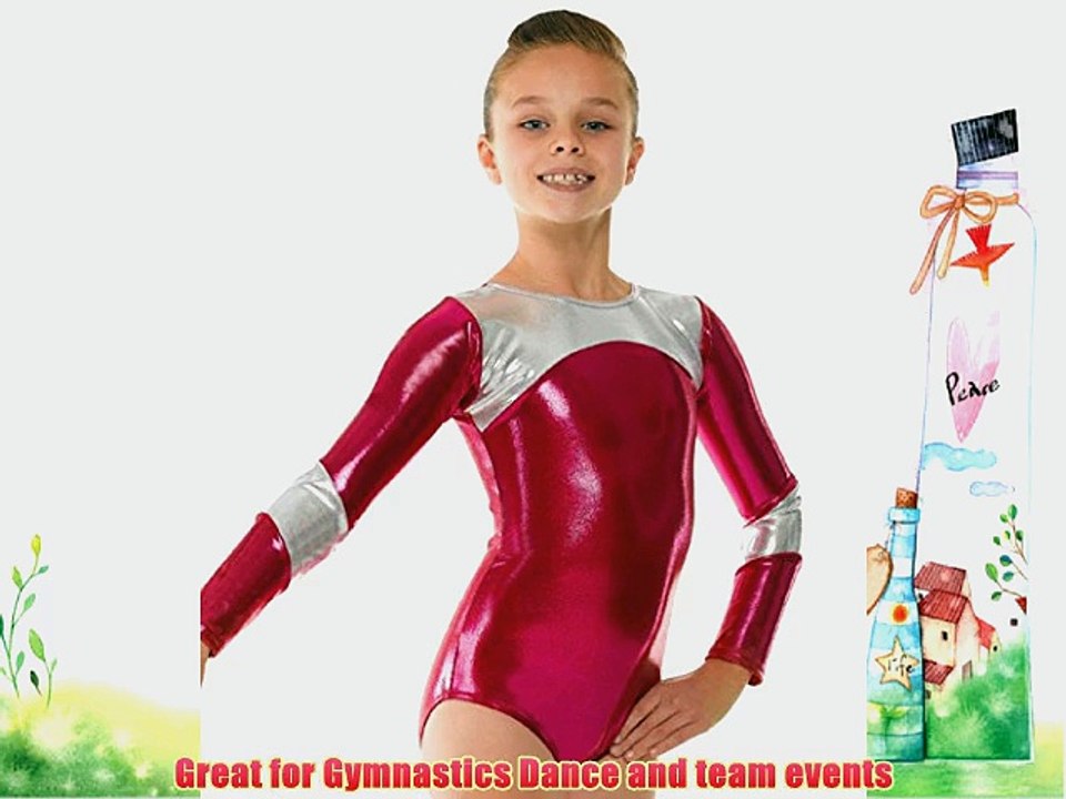 Gymnastics Leotard Long Sleeved Gym Wear Pomegranate Red with Metallic Silver Yoke Lycra Sold