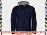 Mens Hodded Padded Quilted Dissident Jacket Hunter Style Lined Cord Patches Large Blue