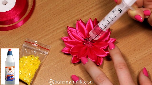 Цветок канзаши из ленты шириной 1 см / Канзаши из узких лент