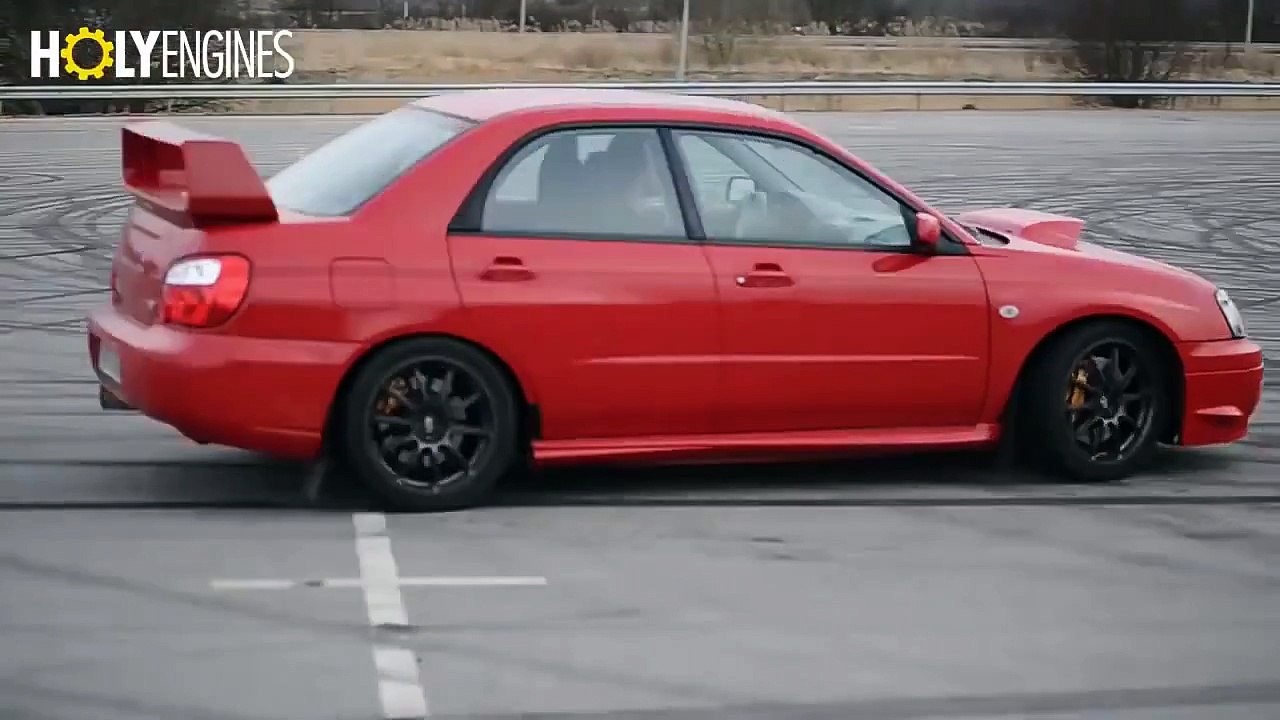 Red Subaru WRX STI Extreme Freestyle Drifting, Donuts and Burnout