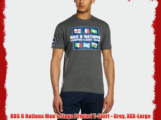 RBS 6 Nations Men’s Flags Printed T-Shirt – Grey XXX-Large